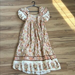 Elegant Floral Maxi Dress in Cream and Brown